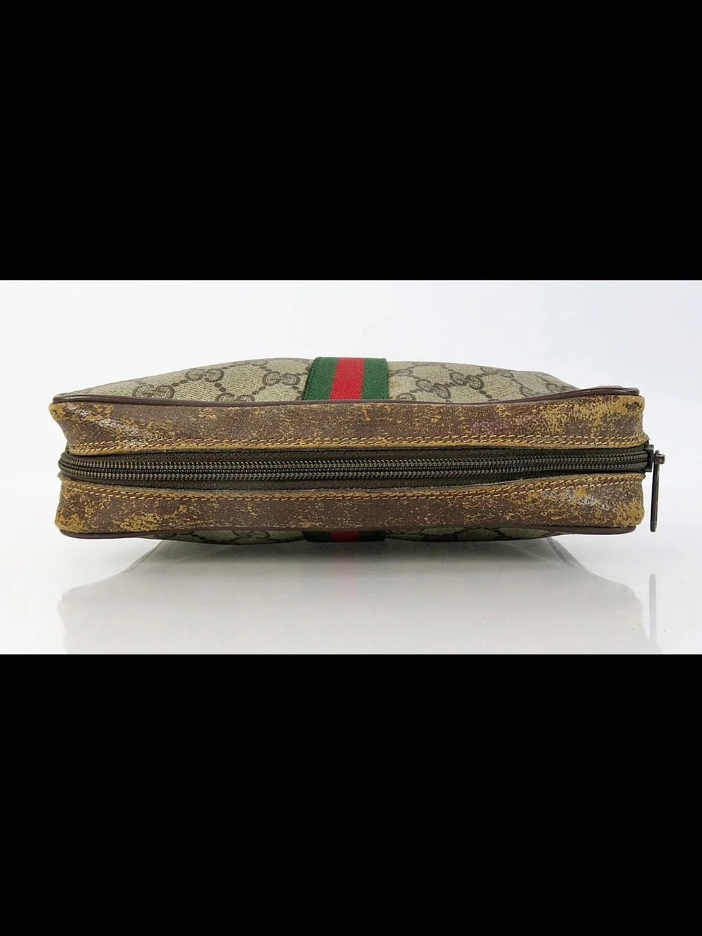 Gucci Brown GG Canvas Toiletry Pouch with Green and Red Web Stripe